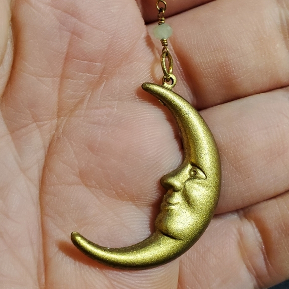 Crescent Moon Goldtone Beaded Paperclip Chain Necklace- One of a Kind - Picture 3 of 6